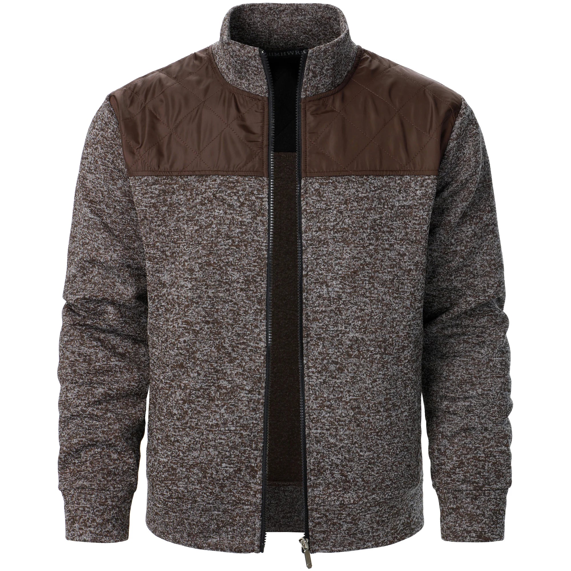 Men's Autumn/Winter Zip-Up Knit Jacket – Striped Check Stand Collar Sweater Coat