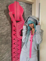 New Y2K American-style women's solid color large zipper loose cropped color-block hoodie fashionable street Harajuku style