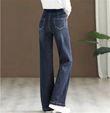 Winter Wide Leg Denim Pants Women Thicken Plush Velvet Lined High Waist Jeans Lace Up Warm Baggy Straight Vaqueros Pantalones