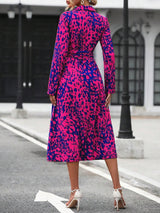 Elegant Print Belted Midi Dress