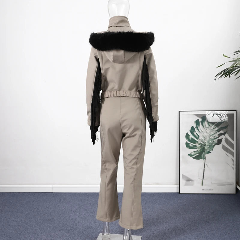 Windproof Faux Fur Ski Jumpsuit
