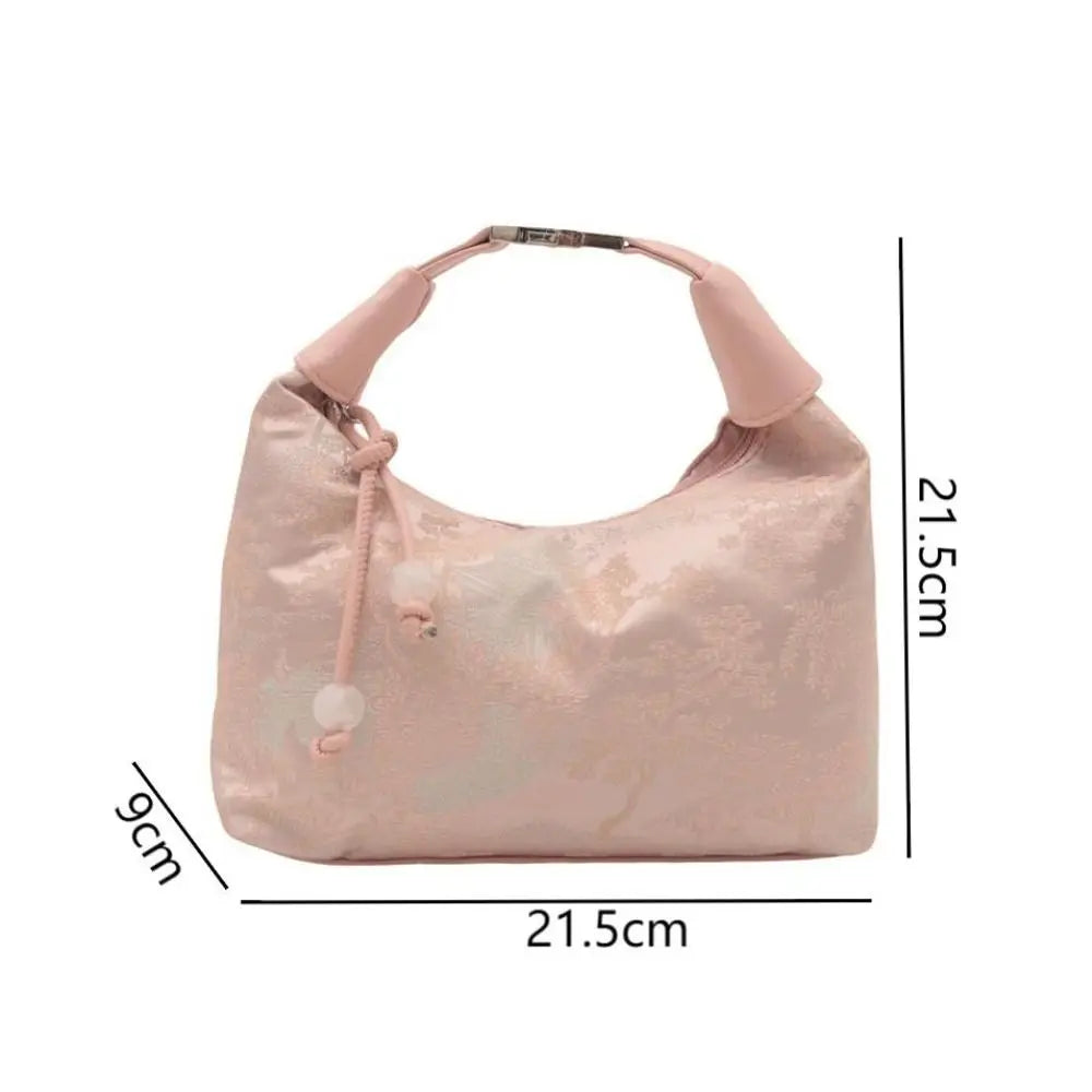 Luxury Embroidery Shoulder Bag Nylon Texture Small Armpit Bag Pearl Pendant Bucket Handbag Women Girl