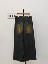 Retro Washed Wide-Leg Denim Trousers