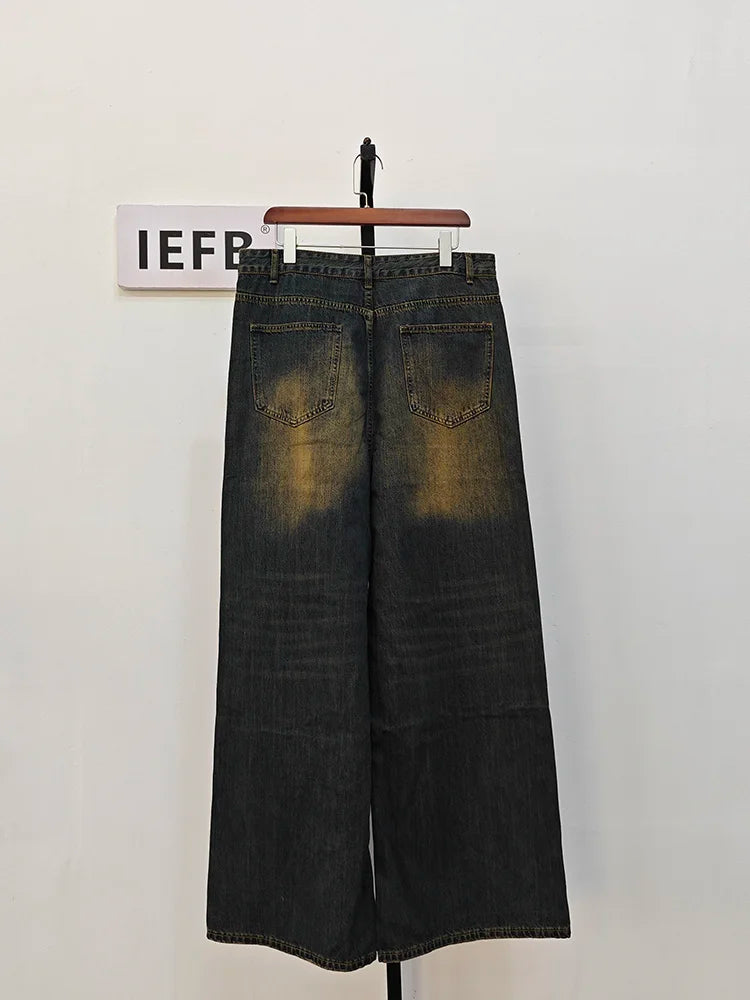 Retro Washed Wide-Leg Denim Trousers