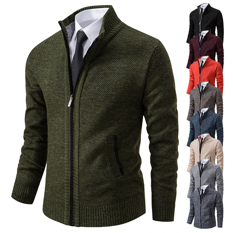 Men’s Fleece-Lined Stand Collar Cardigan