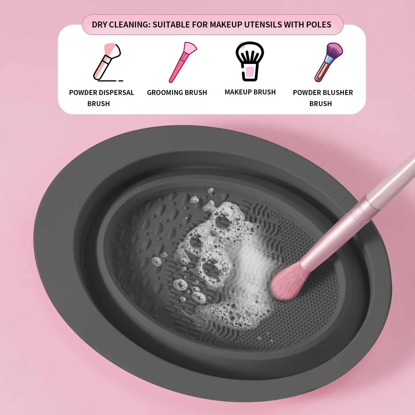 USA-Made Silicone Makeup Brush Cleaner Pad & Foldable Cleaning Bowl