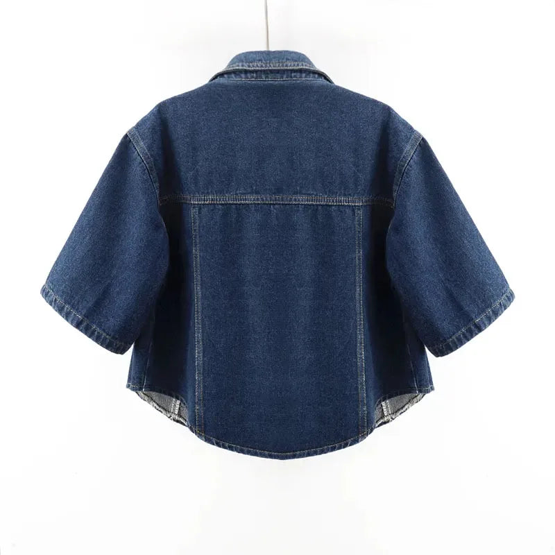 Vintage USA-Made Cropped Denim Jacket – Summer Short Sleeve Jean Top