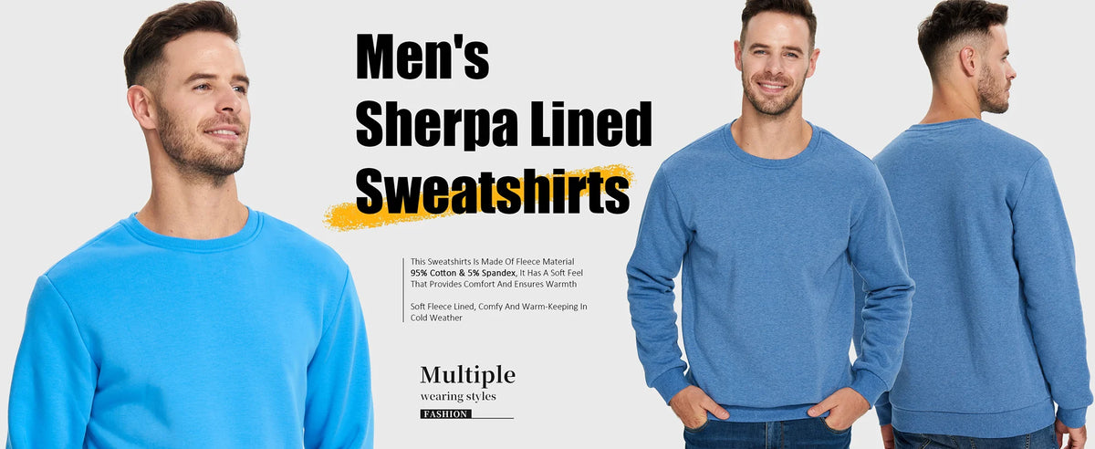 TACVASEN Winter Thicken Fleece Crewneck Sweatshirt Mens Warm Sherpa Lined Heavy Winter Pullover Basic Tops Shirts No Hood Hoodie