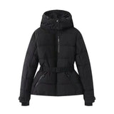 Women's Hooded Winter Parka – Insulated Mid-Waist Jacket with Adjustable Belt