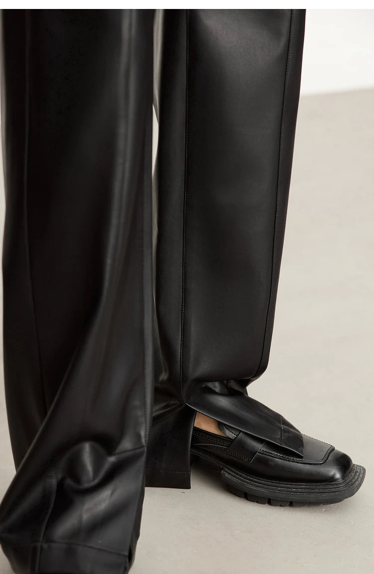Minimalist Straight-Leg PU Leather Trousers