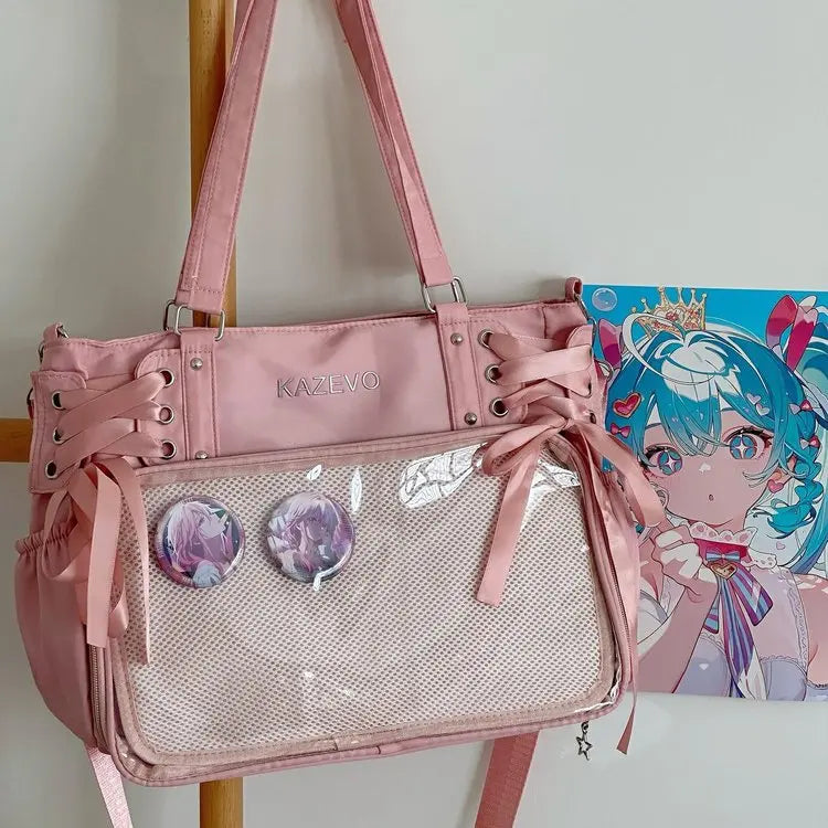 Italife Luxury Large Ita Bag with Ribbon ACG Display Women Blue Big Clear Shoulder Bag with Pin Insert Girl Pink Itabag Bow H201