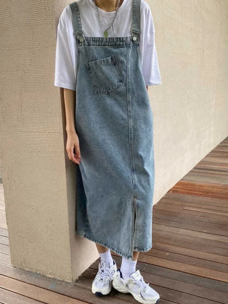 Women's Denim Spaghetti Strap Overall Dress