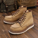 KOWM cowhide Hiking shoes men's walking boot British trekking shoes thick soled cowhide high top motorcycle boots ankle sneakers