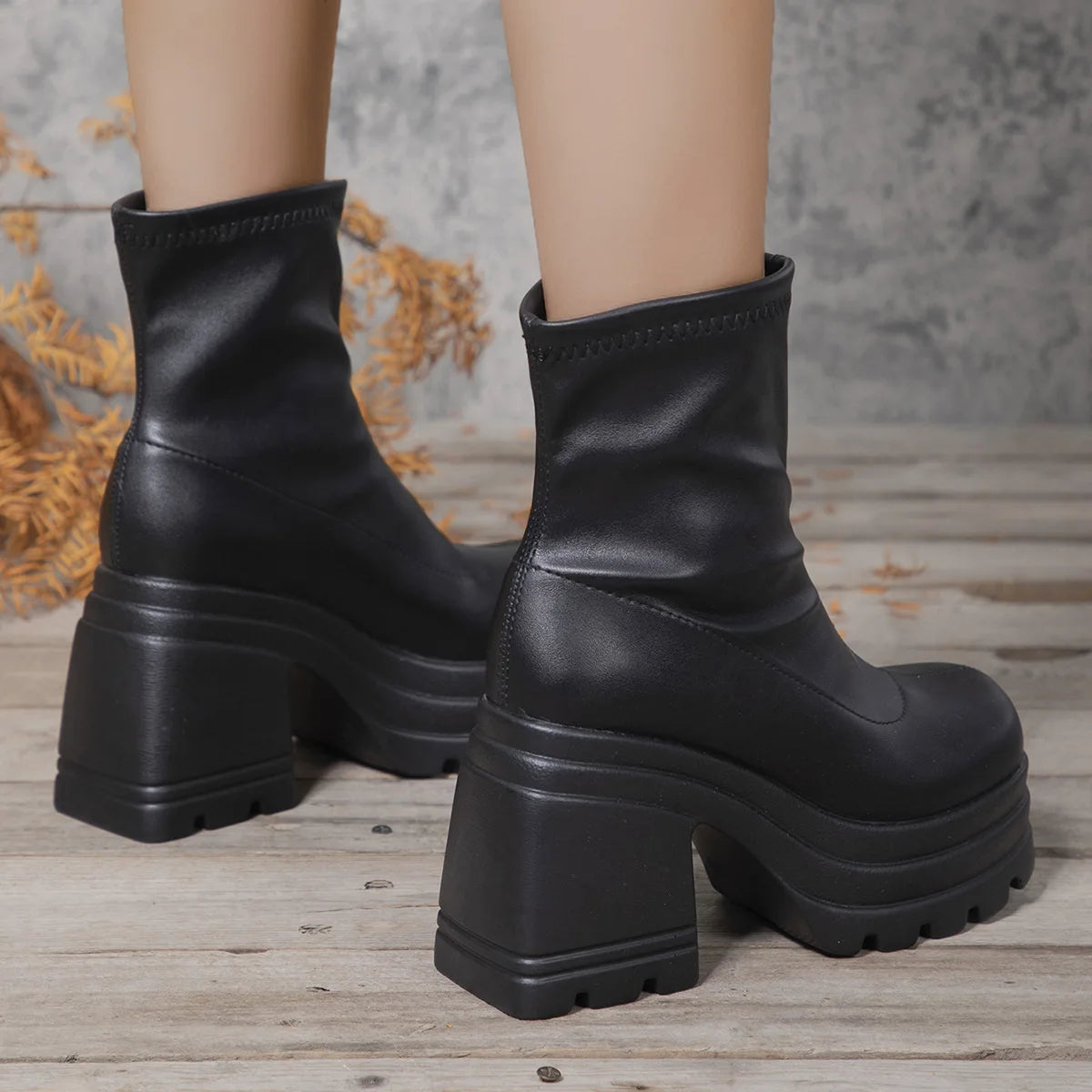 Square Toe Leather Fashion Boots