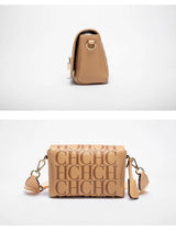 CH Crossbody Bag For Women Luxury Monogram Leather Handbag Fashion Wide Strap Shoulder Bag Elegant Lock Flap Bag For Daily Use