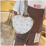 Female Sweet Lace Heart Round Handbags High Quality PU Leather Cross Body Bags for Women Small Fresh Flower Chain Shoulder Bags