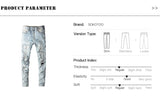 Men's Crystal Embellished Ripped Slim Jeans – Blue