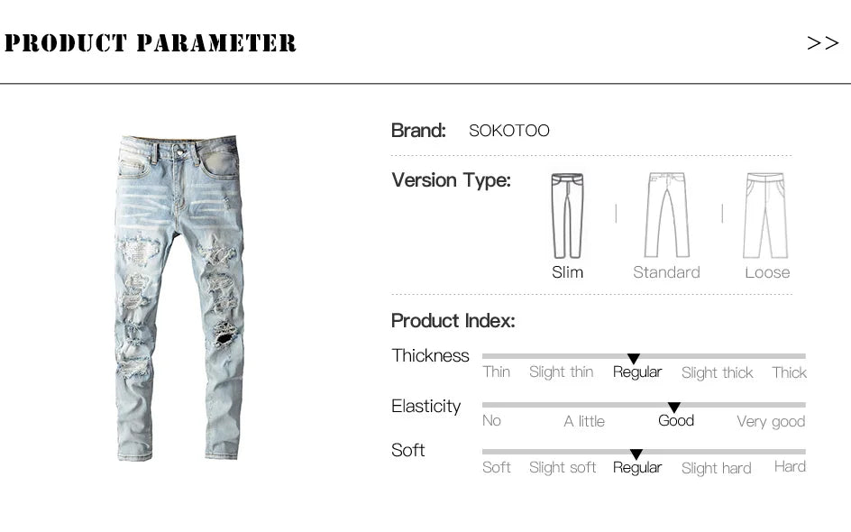 Men's Crystal Embellished Ripped Slim Jeans – Blue