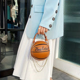 Basketball Shaped Crossbody Bag, Trendy Chain Shoulder Bag, PU Leather Top Handle Circle Purse handbags  women bag