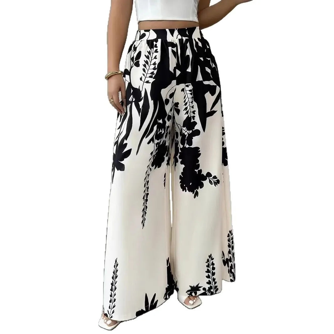 Women's Tropical Print Wide-Leg Pants