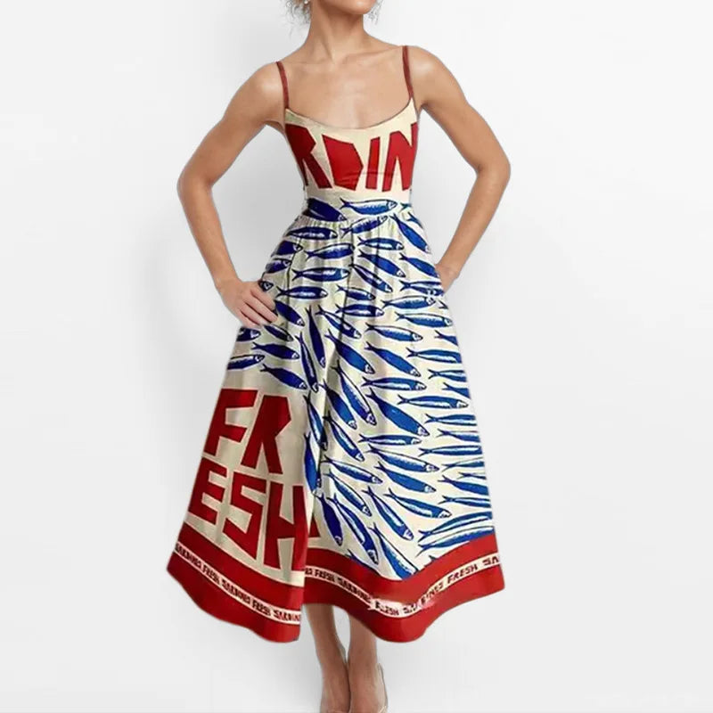 Women's Print Camisole A-Line Midi Dress
