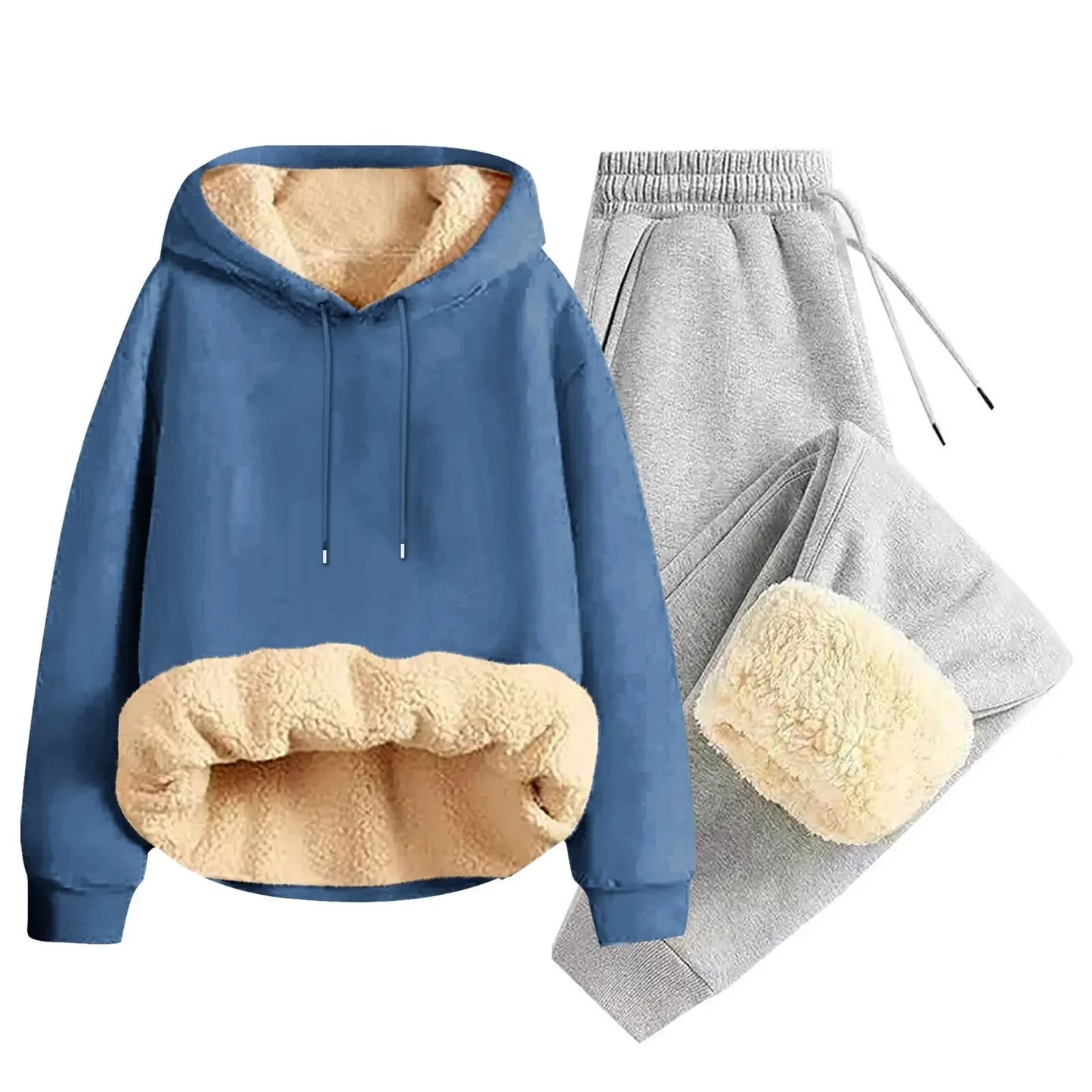 Men’s Thickened Lamb Velvet Hoodie Set