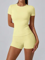 Women's Sculpting Sports Short Sleeve & High-Waist Shorts Set