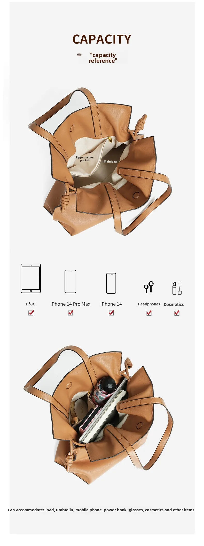 Autumn Winter High-End Leather Bucket Bag Drawstring Pleated Soft Cowhide Single Shoulder Tote Lucky Bag for Women