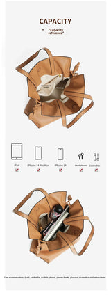 Autumn Winter High-End Leather Bucket Bag Drawstring Pleated Soft Cowhide Single Shoulder Tote Lucky Bag for Women