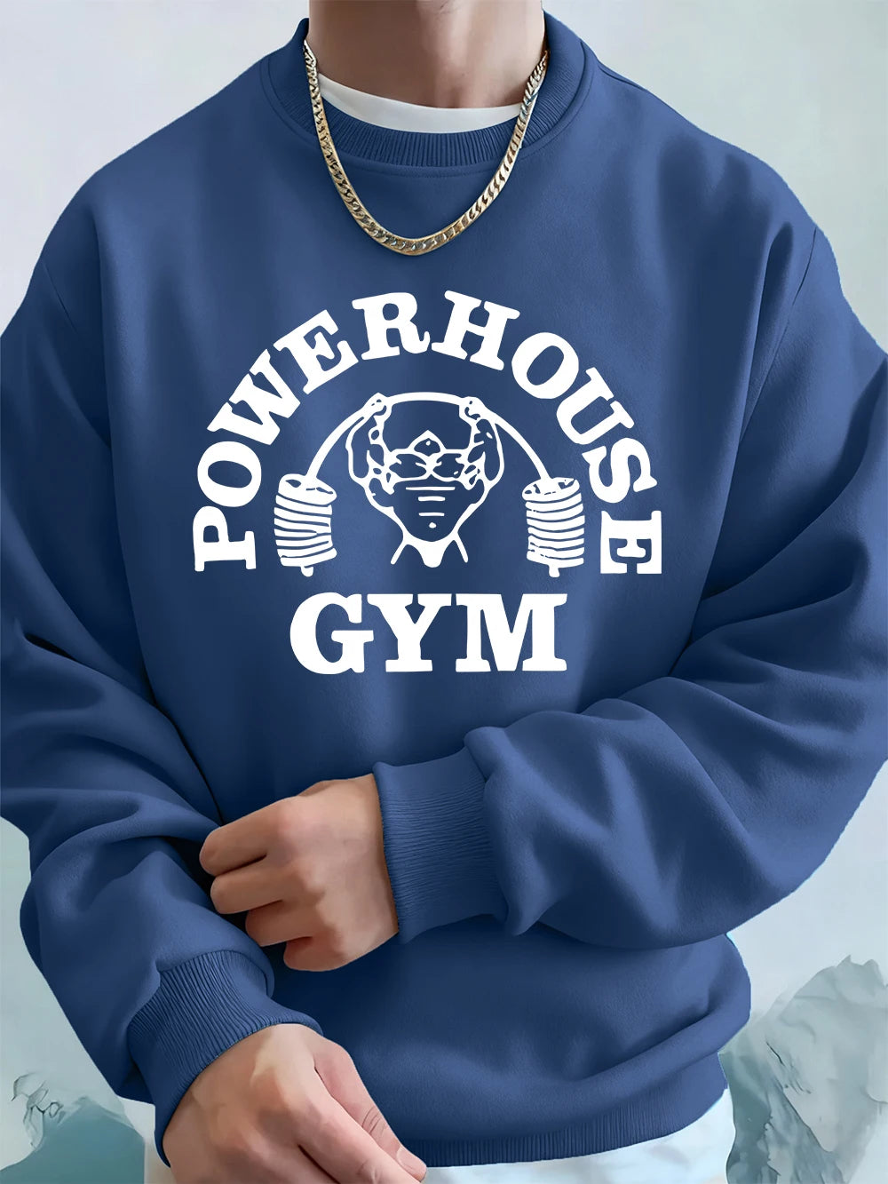 Powerhouse Gym Letter Printing Men Sweatshirts Winter Fleece Warm Hoodie Korean Loose Crewneck Pullovers Hip Hop Male Clothes