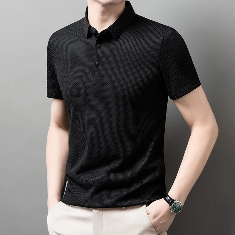 Men's Textured Knit Polo – Breathable Business Casual