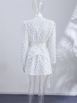 Women Floral Dress Choker Tie Midi Dress Deep V Long Sleeve Belt Waist Club Mini Dress Summer Wear Woman Clothes Daily Outfit