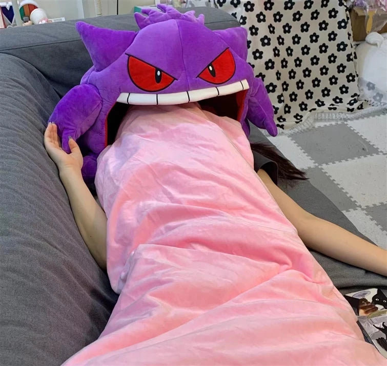 Cute Pokemon Gengar Kirby Headgear Doll Sleep Pillow Anime Integrated Dual Purpose Small Quilt Pet Sleeping Blanket Toy Figure