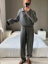 Bornladies Autumn Winter New Knit Cardigan Pants Set Loose Two Piece Casual Sweater Suit Women Thick Warm Soft Knitted Outfit