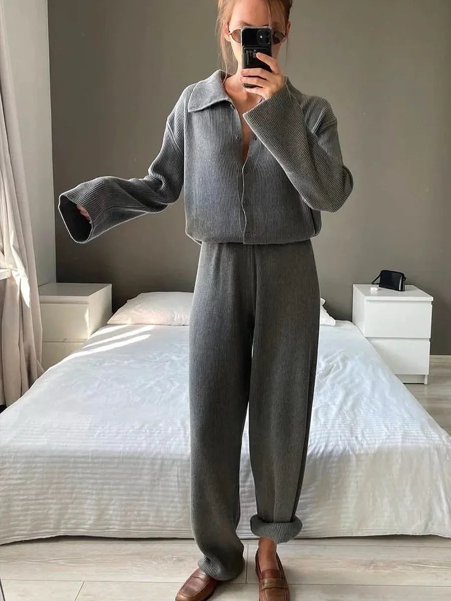 Bornladies Autumn Winter New Knit Cardigan Pants Set Loose Two Piece Casual Sweater Suit Women Thick Warm Soft Knitted Outfit