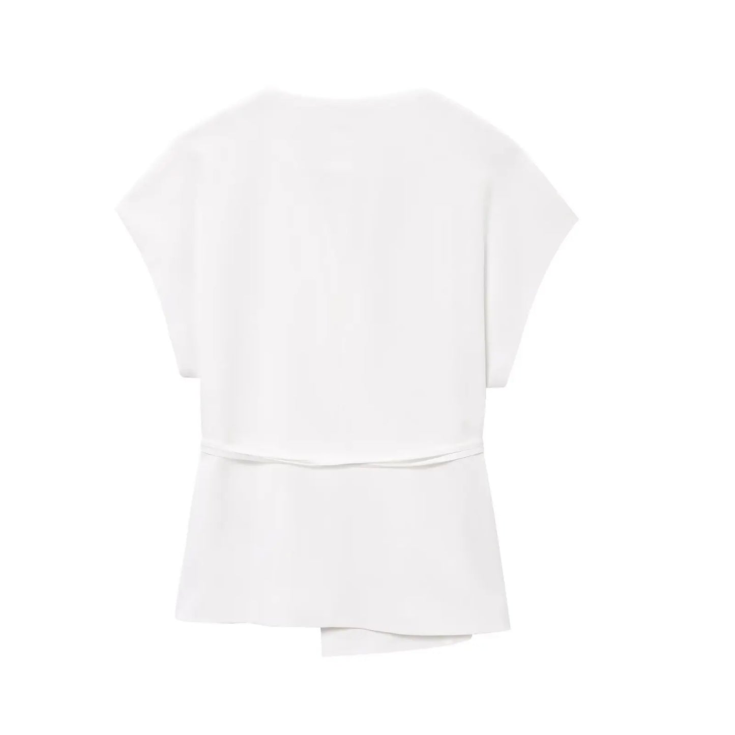 2-Piece Sleeveless V-Neck Trouser Set with Belt – Summer Commuter Wide Leg Suit