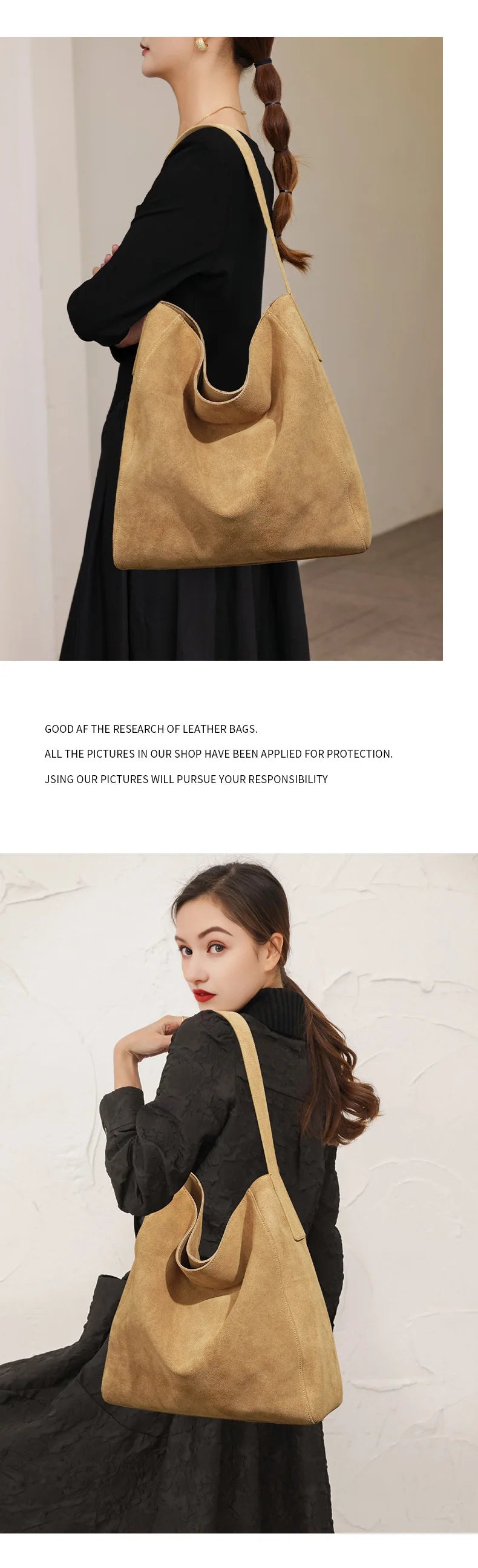 New suede velvet underarm tote bag for autumn and winter Simple large capacity first layer frosted cowhide handbag shoulder bag