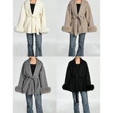 Elegant Fox Fur & Double-Sided Wool Coat