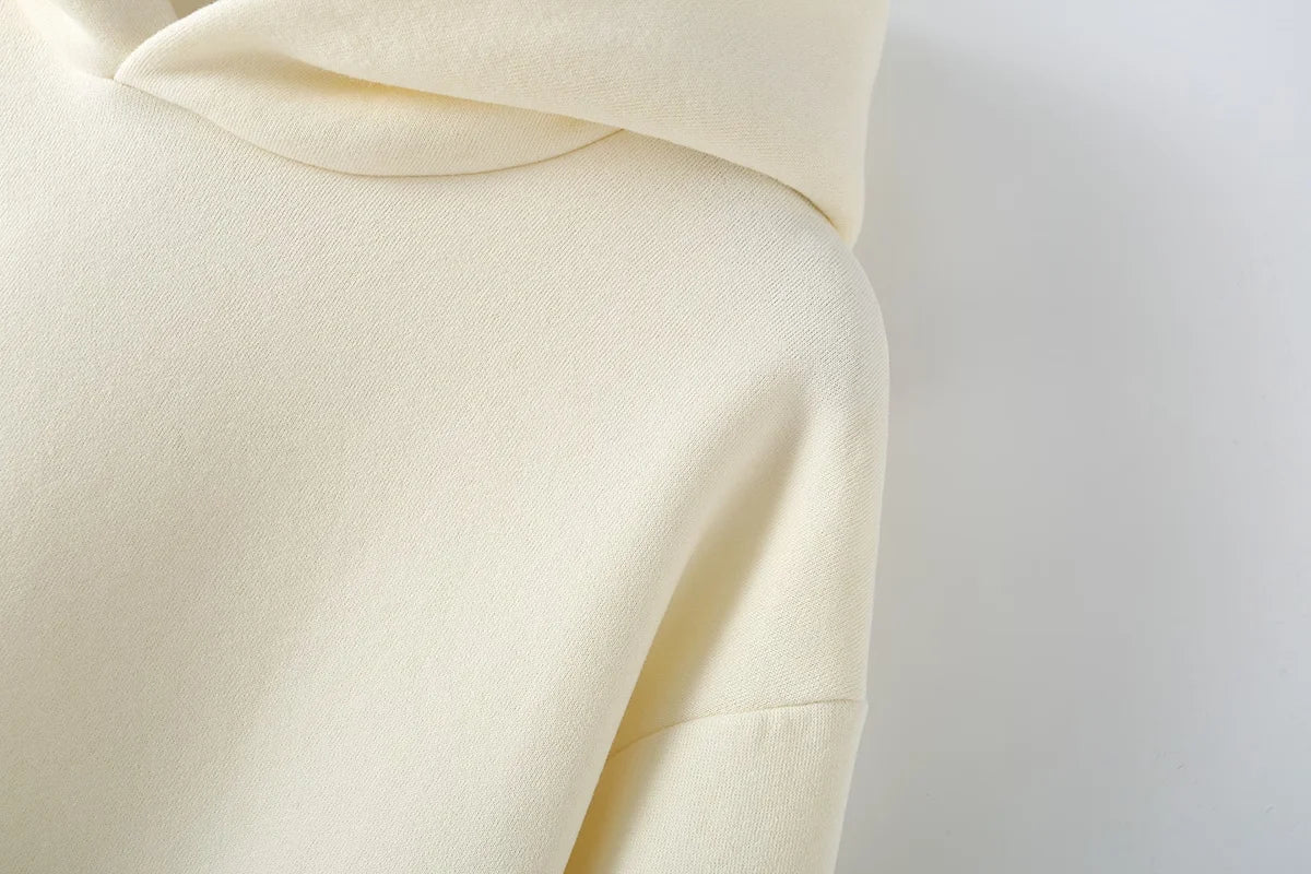 HH Women Solid Casual Sweatshirt Pant Suit Long Sleeve Hooded Fleece Pullover Coat Loose Straight Trousers Office Lady Sets