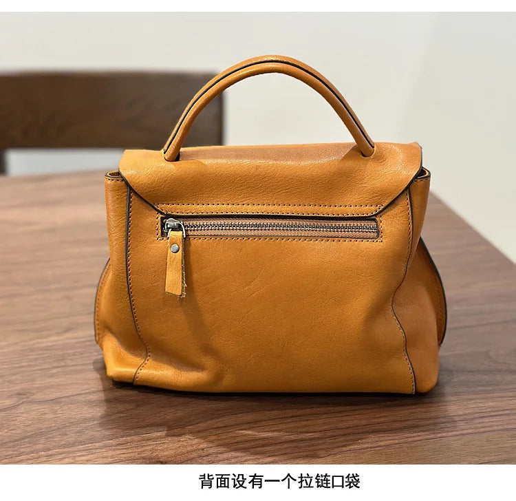 Johnature 2026 Autumn New Handmade Retro Genuine Leather Women's Bag Versatile Soft Cowhide Solid Color Shoulder Crossbody Bags