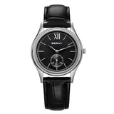 BERNY Watches for Men Luxury Slim Classic Stylish Dress Quartz Watch Stainless Steel Case Elegance Leather Band Wristwatch