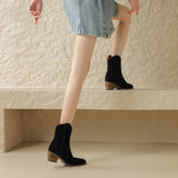 2026 Autumn Cow Suede Women Boots Pointed Toe Chunky Heel Boots for Women Fashion Short Boots Winter Boots Women Western Boots