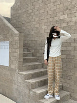 Plaid Plush Wide-Leg Trousers