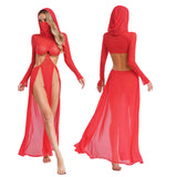 Women’s Hooded Mask Sheer Maxi Dress