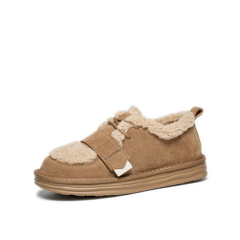 BeauToday Furry Flats Women | Cow Suede Warm Shoes