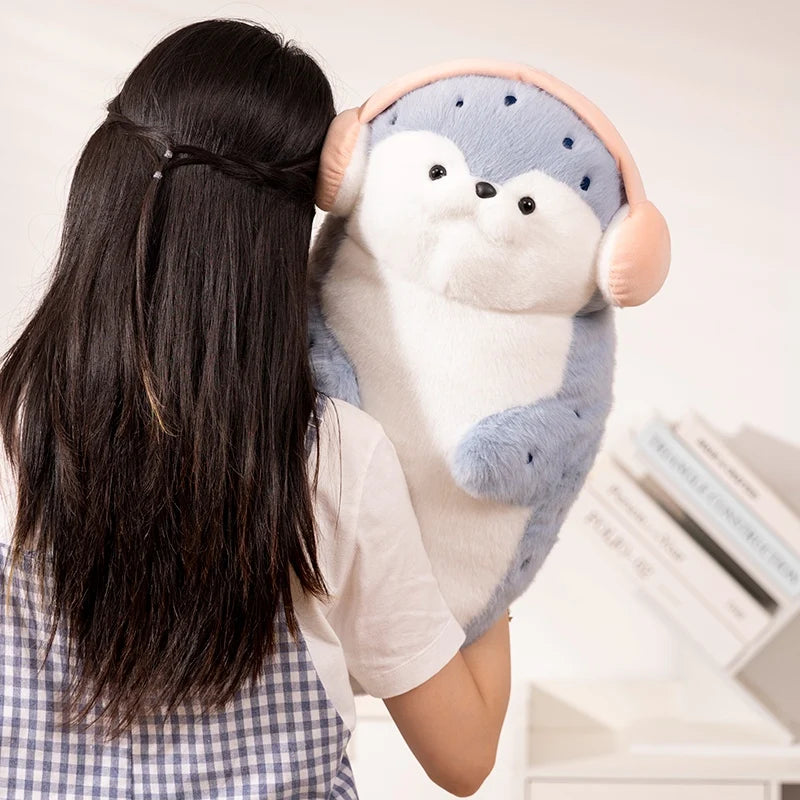 High Quality Cartoon Earphone Seal Sea Otter Plush Toy Ball Round Cushion Throw Pillow for Kids Birthday Gift School Nap Sleep