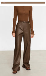 Minimalist Straight-Leg PU Leather Trousers
