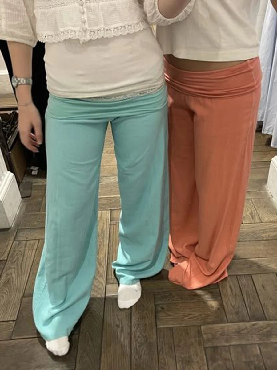 Women's Foldover Low-Rise Straight-Leg Pants