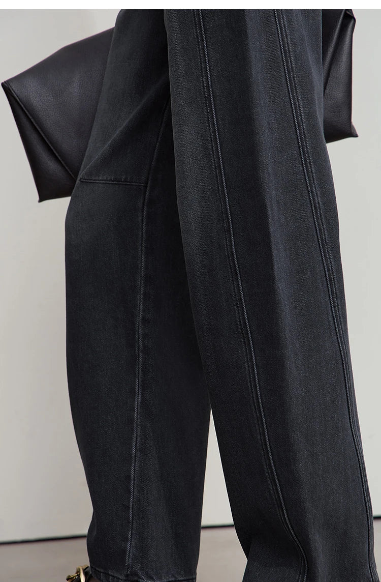 Amii casual Women's jeans 2025 Autumn new minimalist retro Women pants versatile loose cotton wide-leg trousers ladies 12553096