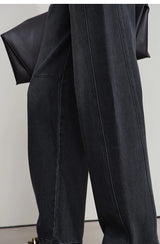 Amii casual Women's jeans 2025 Autumn new minimalist retro Women pants versatile loose cotton wide-leg trousers ladies 12553096